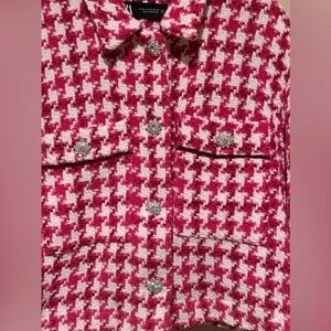 Zara Pink and Cream Textured Jacket -XS